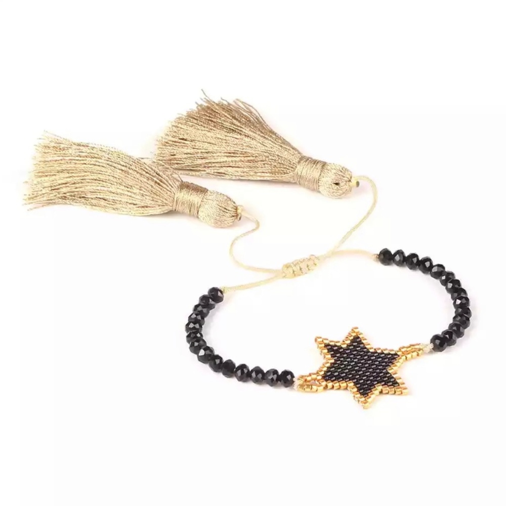 Star Black gold Adjustable Beaded Bracelet